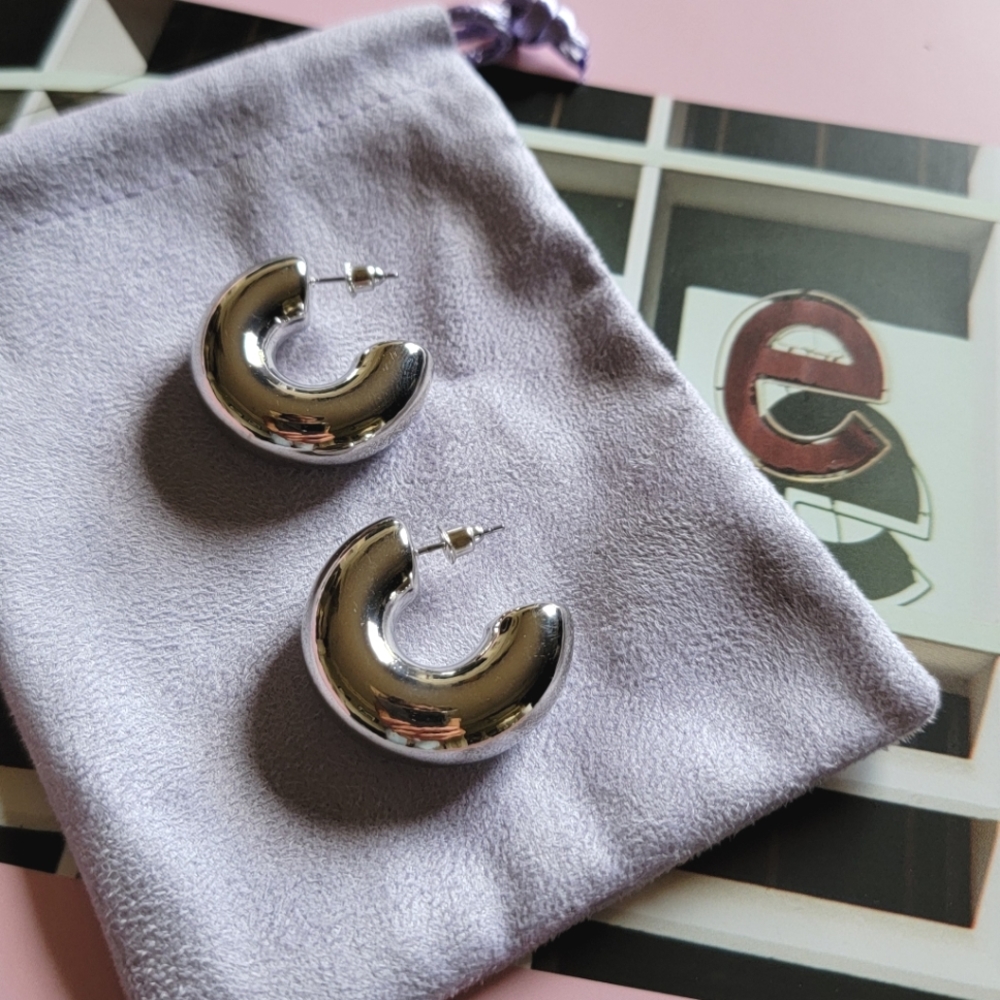 Thick Silver Hoop Earrings